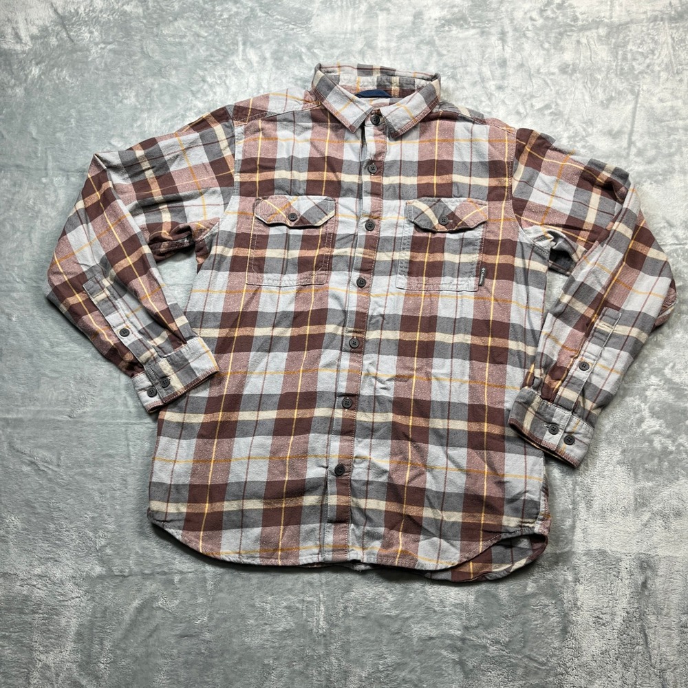 Columbia Plaid Shirt Mens Medium Brown Grey Long Sleeve Flannel